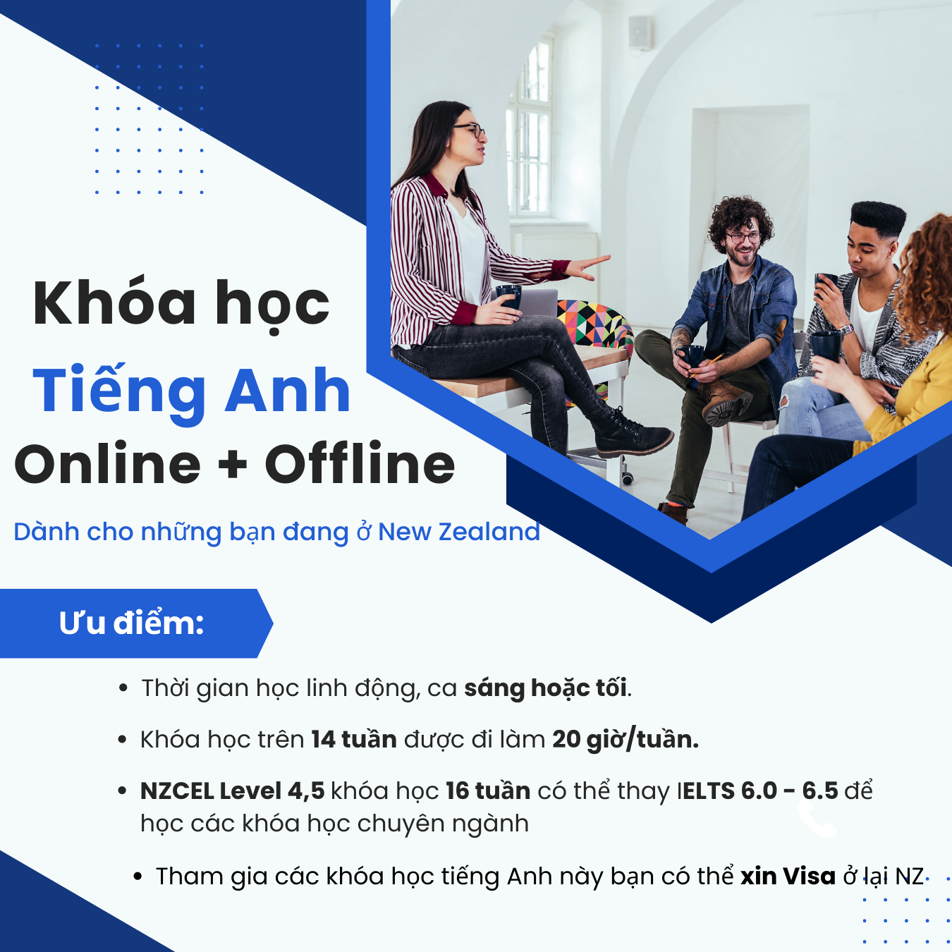 Các khóa học tiếng Anh Online và Offline dành cho những bạn ở NZ
